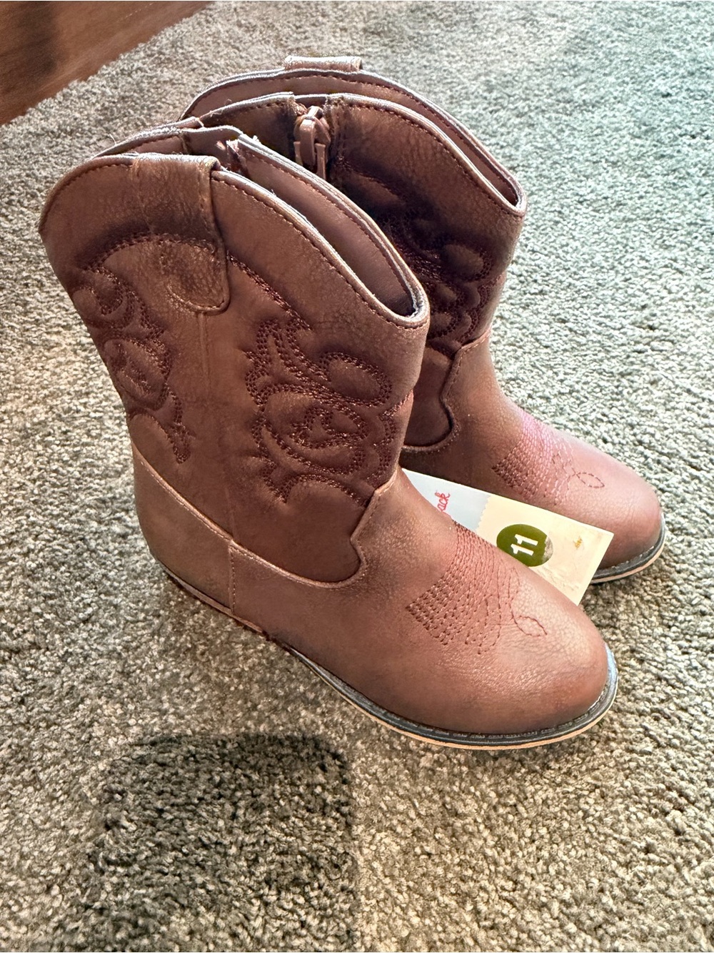 Cat & Jack Brown Girls' Western Pull-On Boots with Embroidered Design Sz 11
